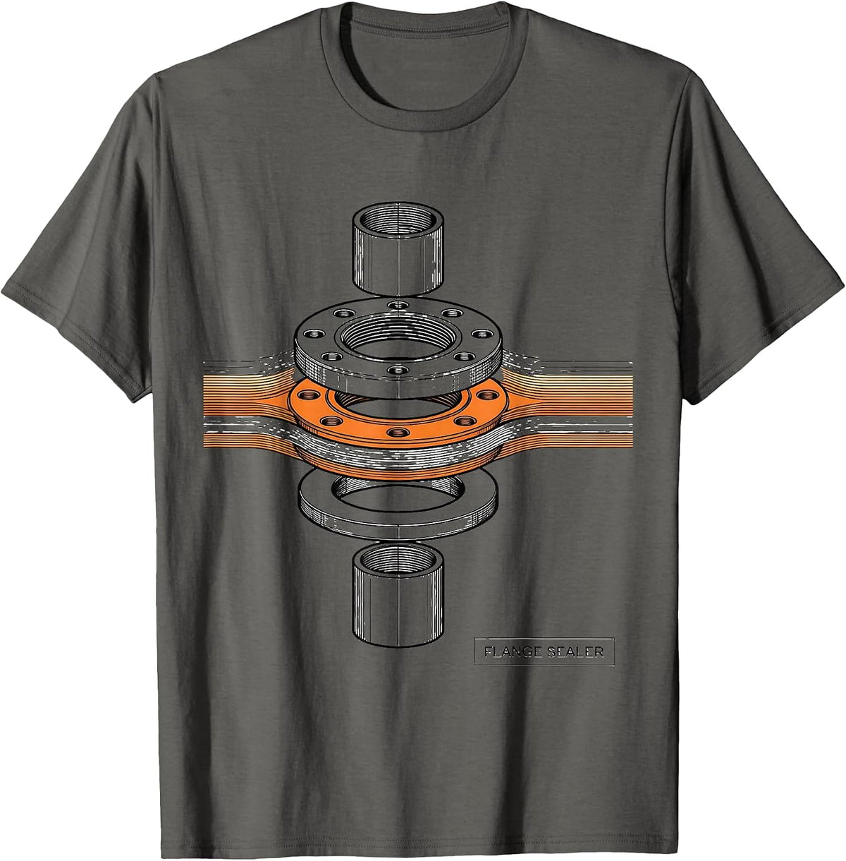 Men's Flange Sealer Exploded Pipe Flange Plumbing Humor Gift T-Shirt - Asphalt Grey