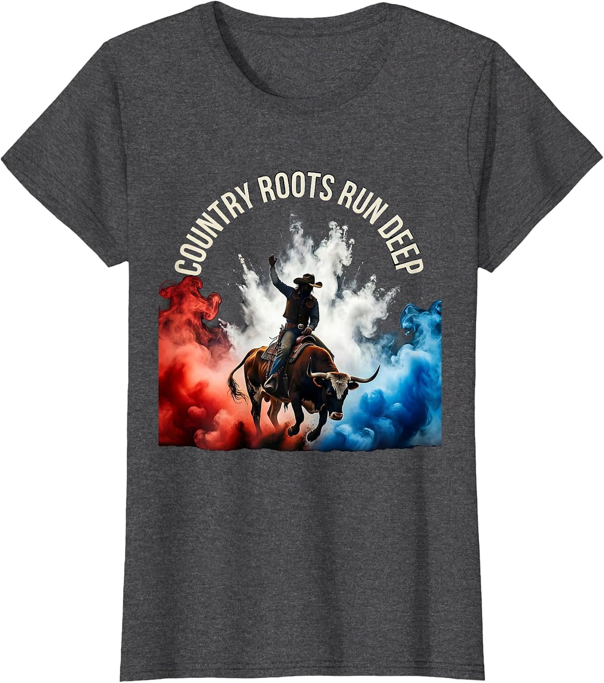 Women's Country Roots Run Deep Cow Women Design T-Shirt - Dark Heather Grey