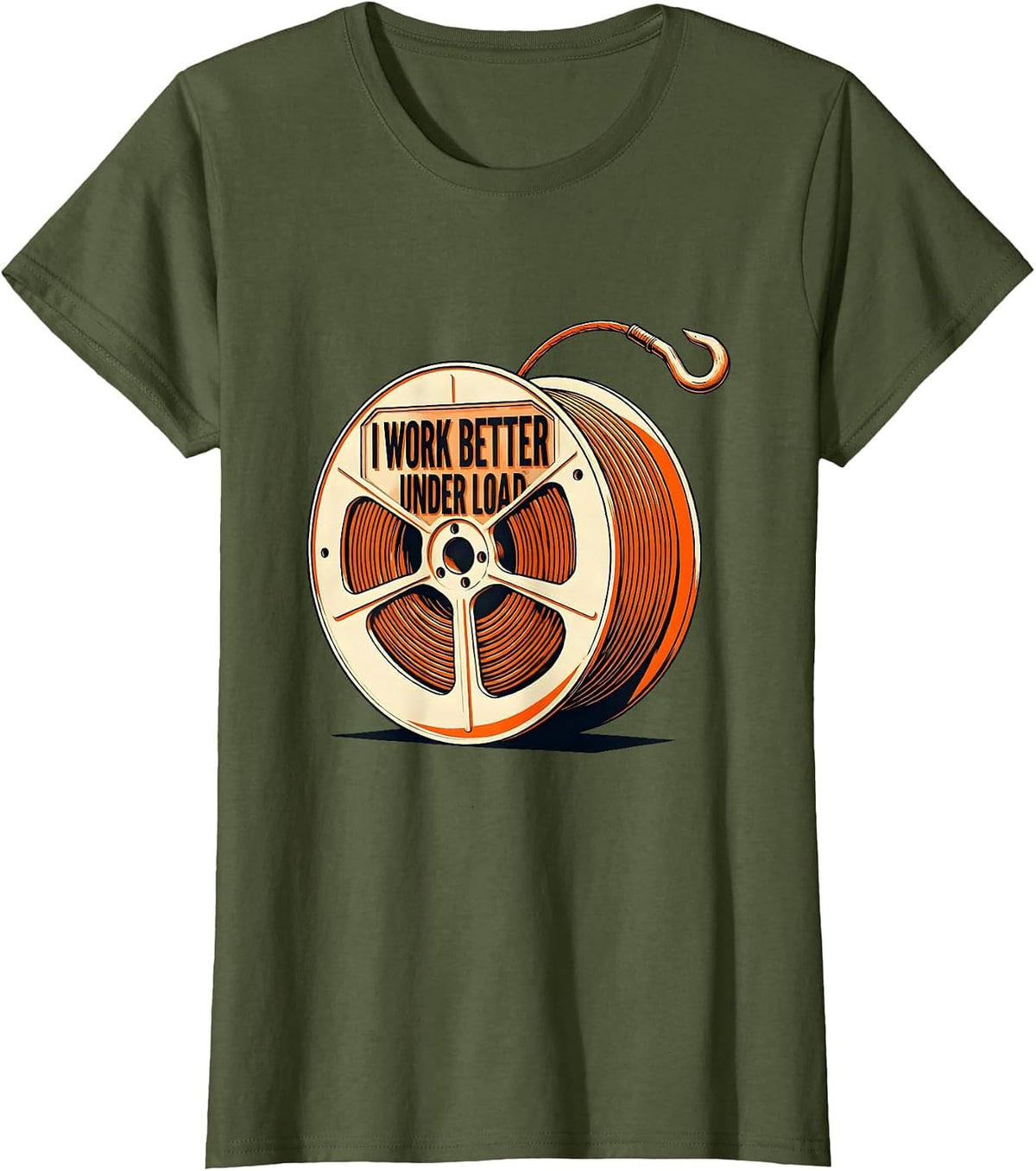 Women's I Work Better Under Load Funny Electrician Lineman Skeleton T-Shirt - Olive Green