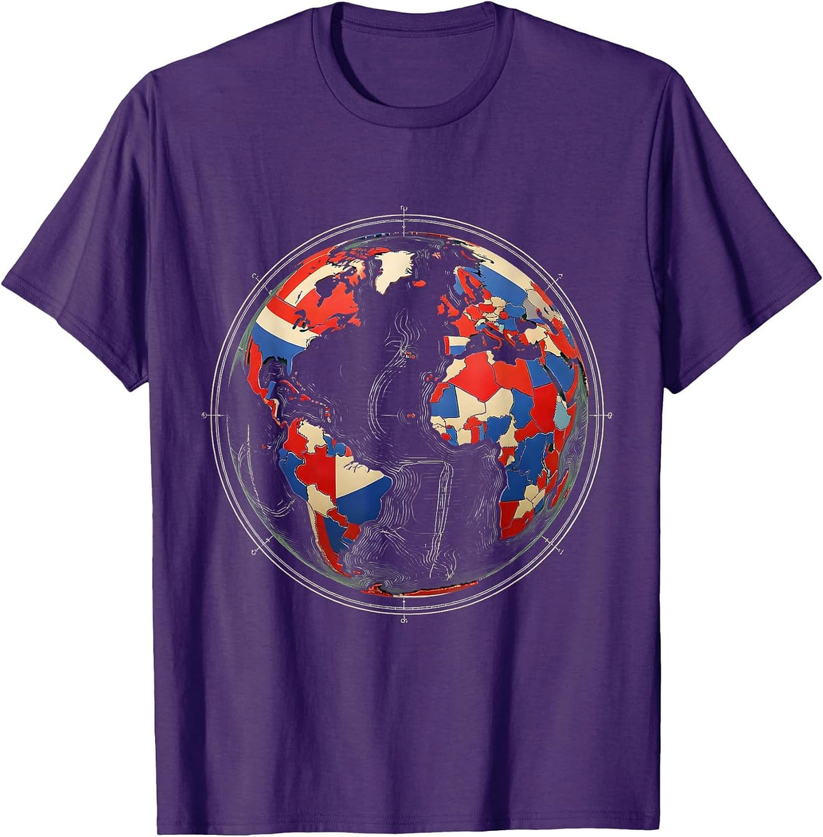 Global Flags Mosaic Geography Lover Travel Enthusiast T-Shirt - Purple