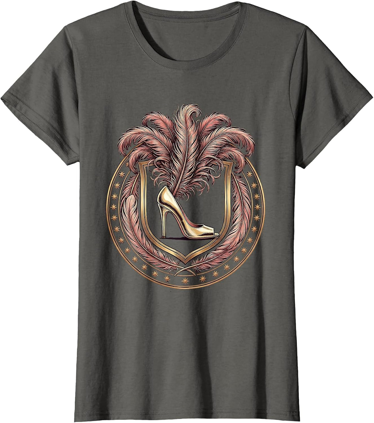 Women's Showgirl Era Marabou Feather Mule Slipper Graphic T-Shirt - Asphalt Grey