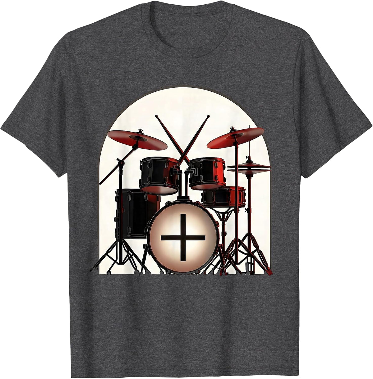 Geometric Drum Kit Church Arch Christian Musician Worship T-Shirt, Men, Dark Heather Grey, Medium - As Pictured