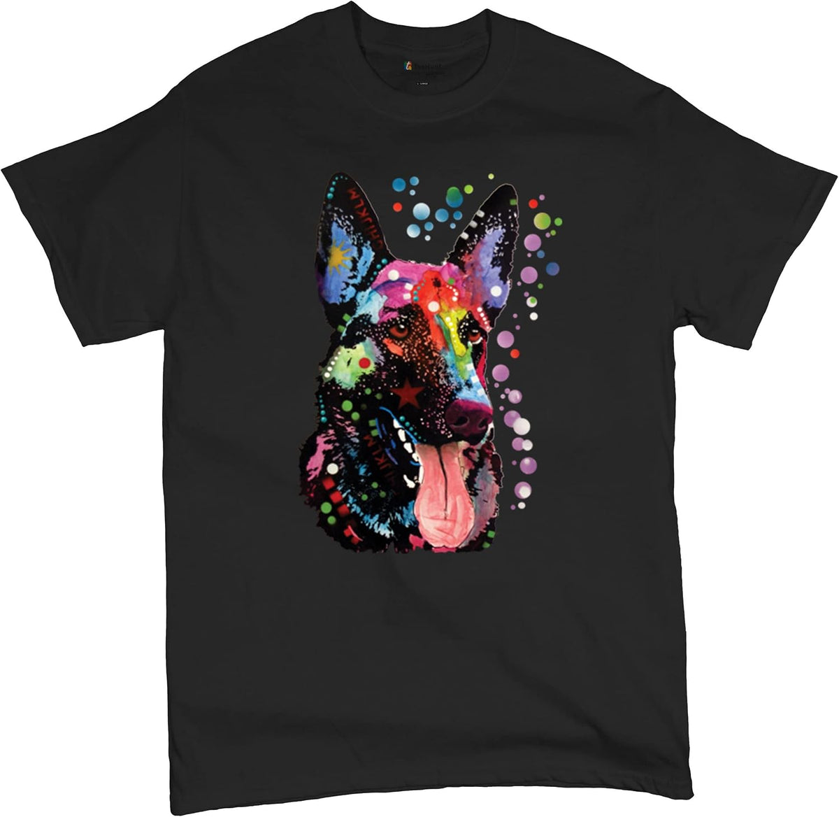 Dean Russo German Shepherd T-Shirt Colorful Dog Best Friend Men's Tee - Black