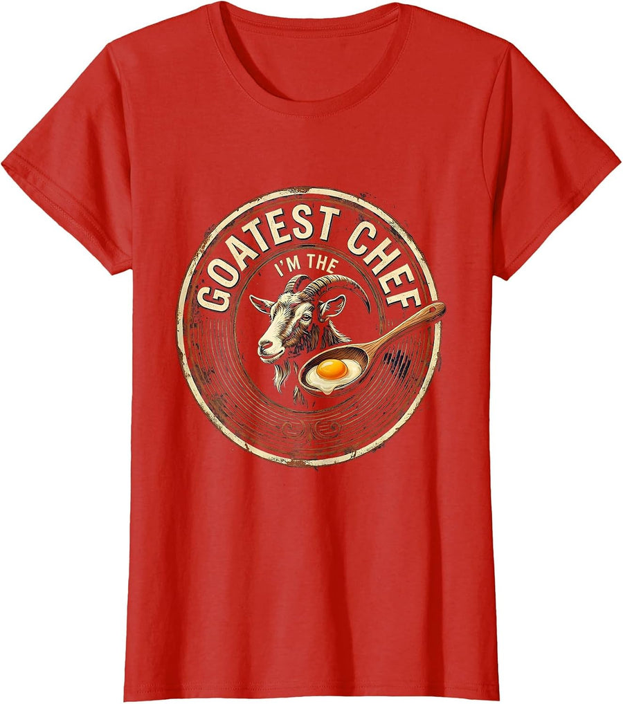 Women's I'm the Goatest Chef Vintage Funny Goat Pun Meme Humor T-Shirt - Red