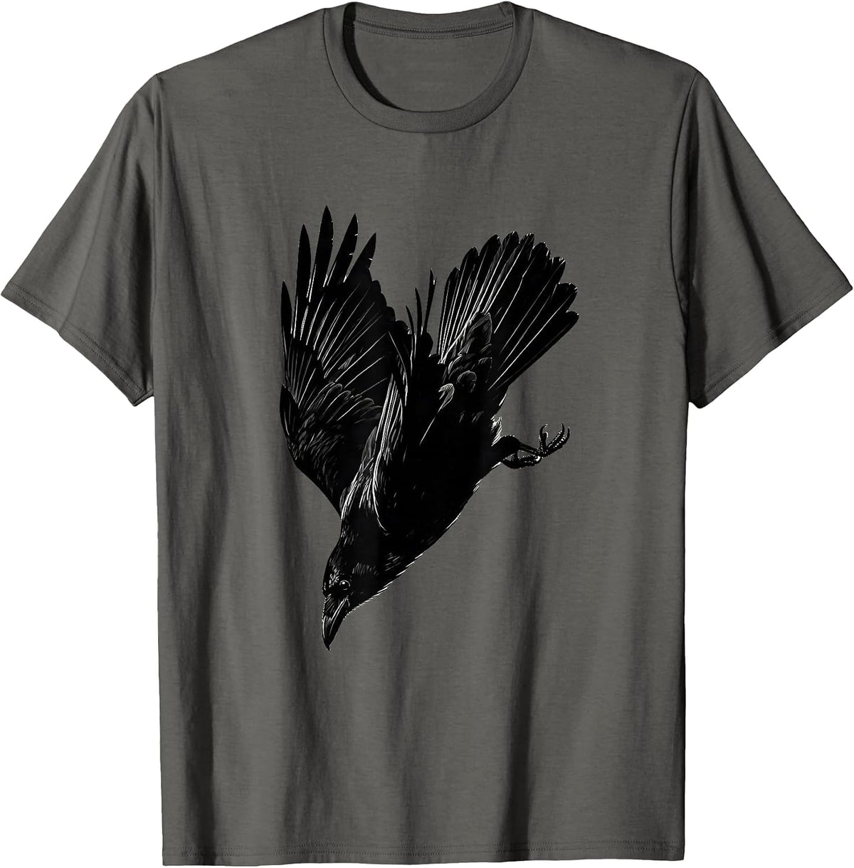 Diving Crow Illustration Nature Wildlife Art T-Shirt - Asphalt Grey