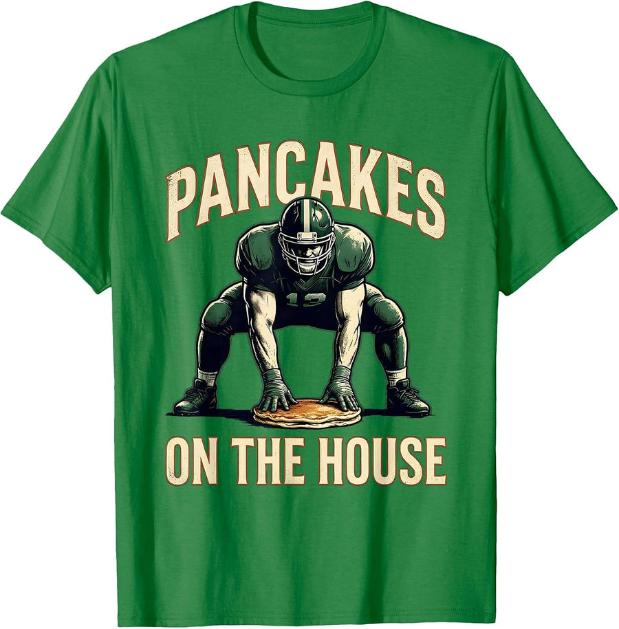 Pancakes On The House Vintage Football Lineman Game-Day T-Shirt, Men, Kelly Green, X-Large - As Pictured