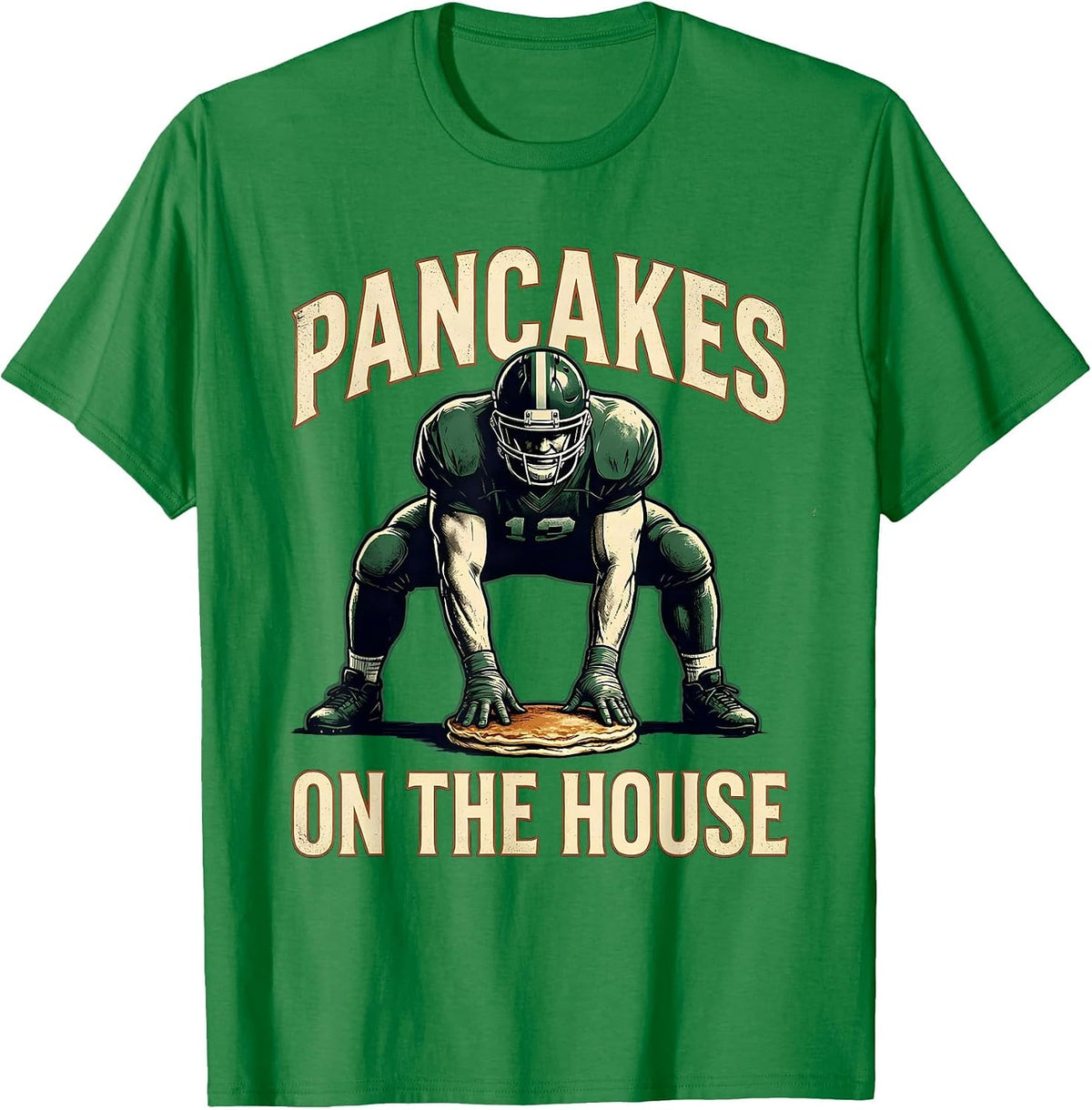 Pancakes On The House Vintage Football Lineman Game-Day T-Shirt, Men, Kelly Green, 3X-Large - As Pictured
