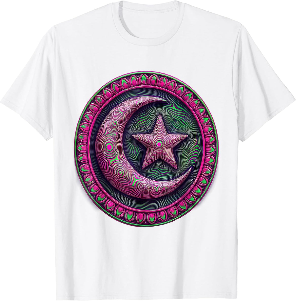 Men's Star and Crescent Moon Celestial Illustration T-Shirt - White