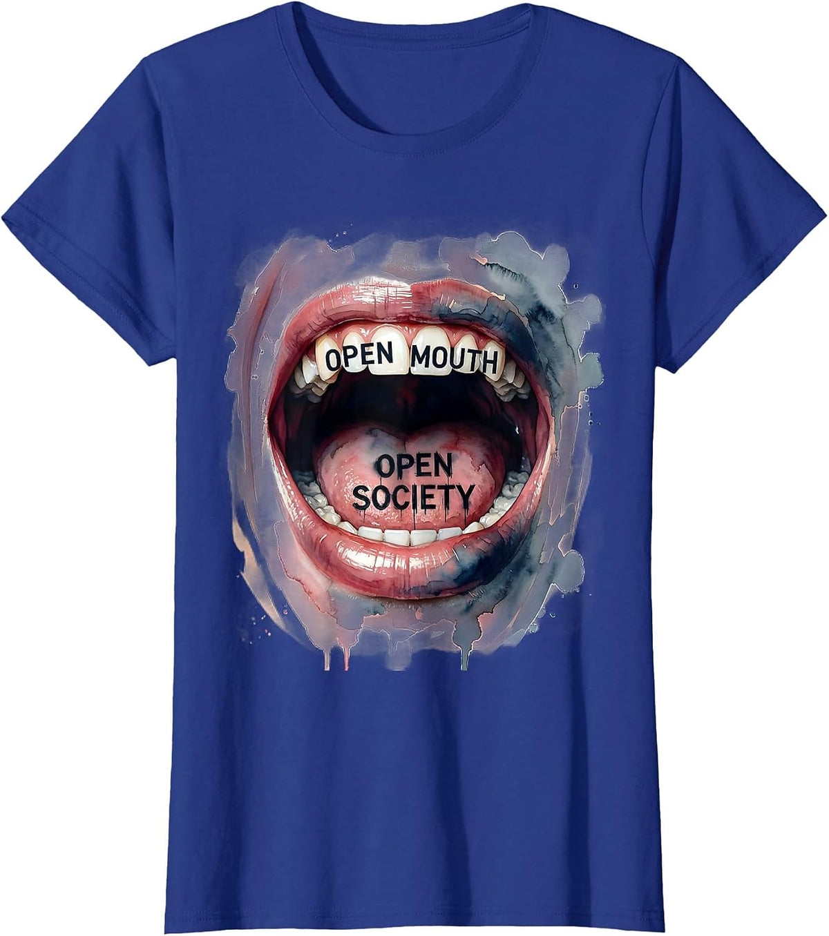Women's Open Mouth Open Society Free Speech Design T-Shirt - Royal Blue