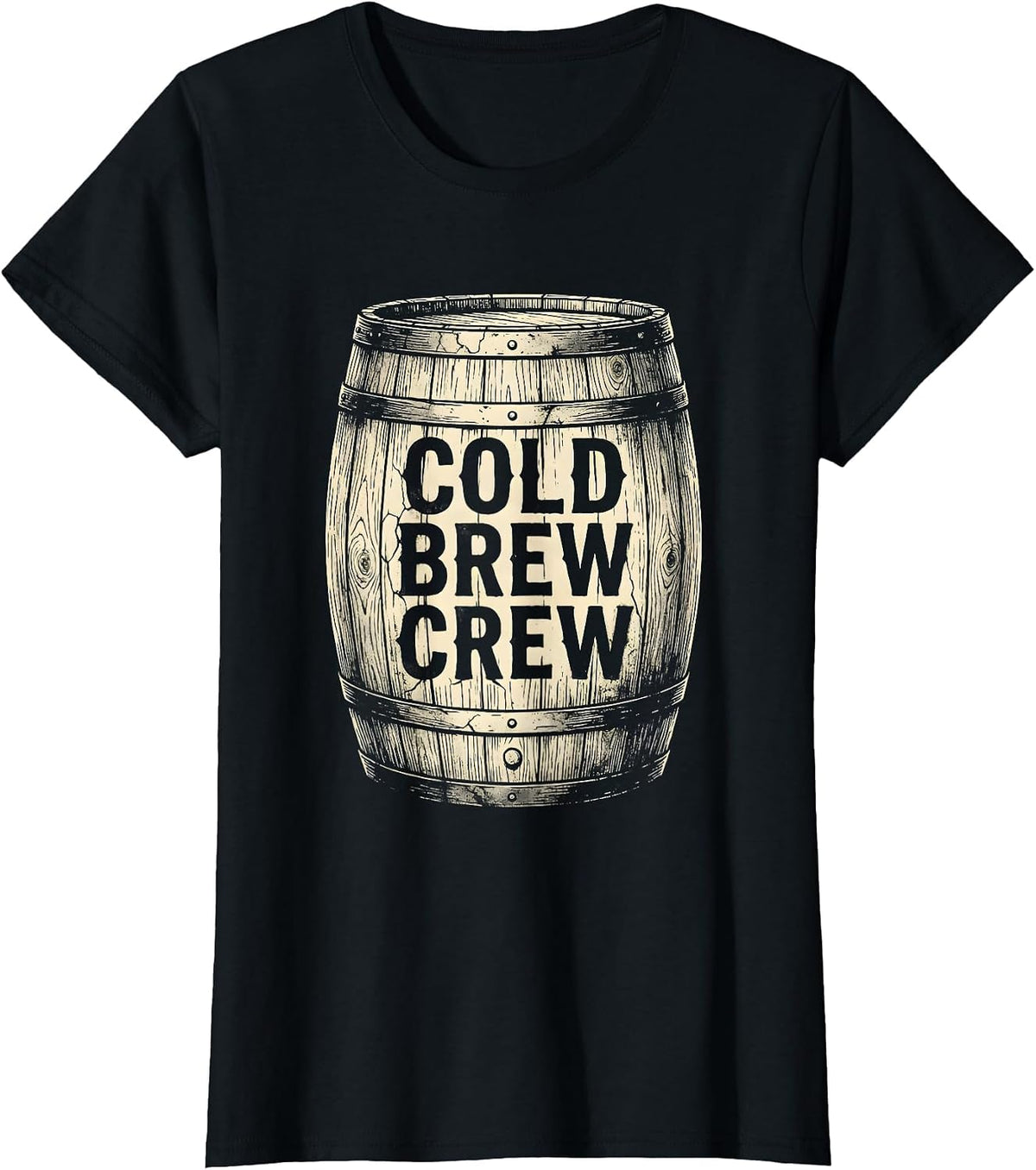 Women's Cold Brew Crew Coffee Lover Graphic Design T-Shirt - Black