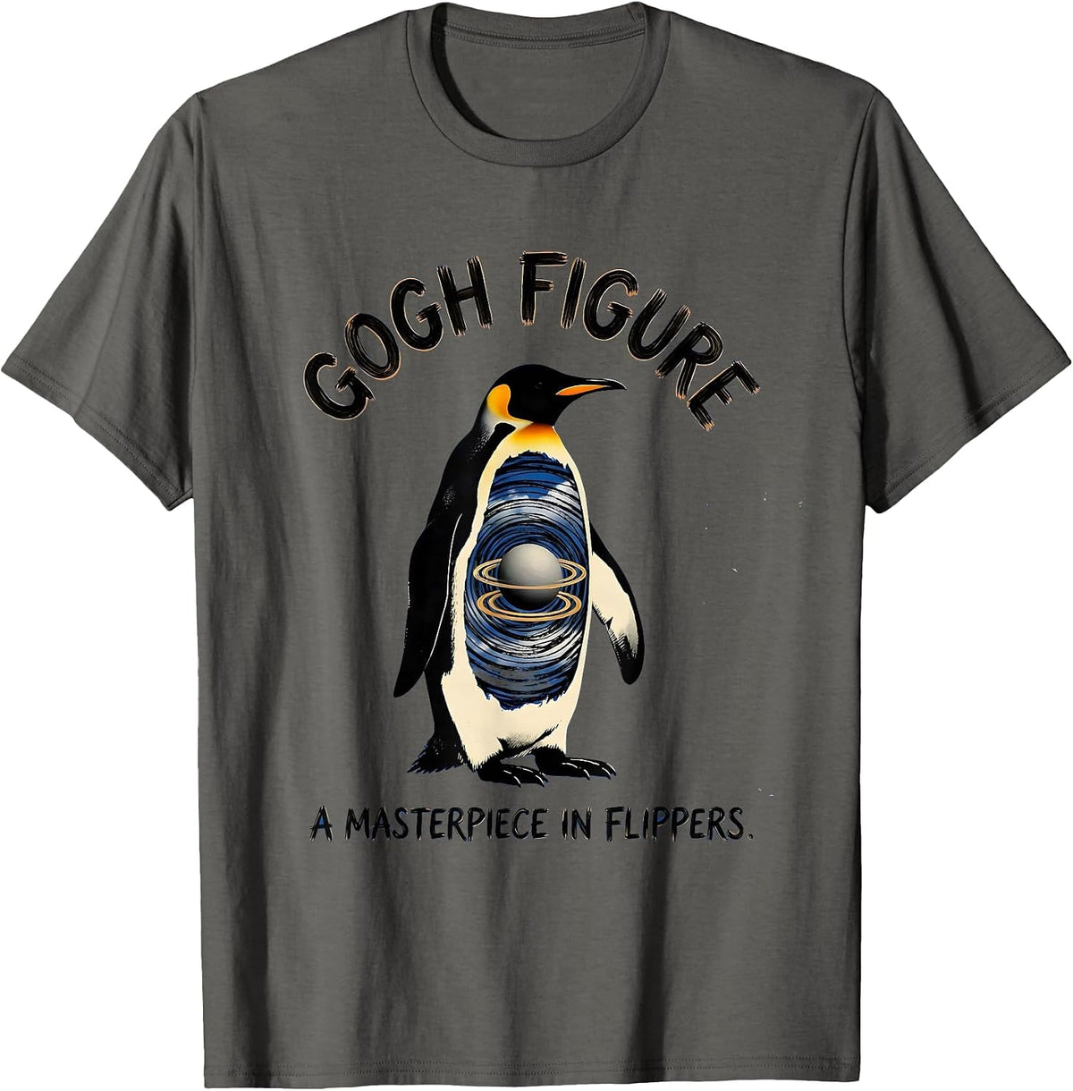 Gogh Figure | A Masterpiece In Flippers Penguin Art T-Shirt - Asphalt Grey