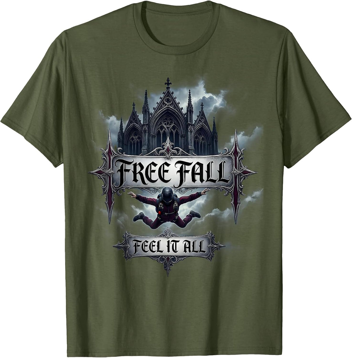 Free Fall Feel It All Autumn Season Design T-Shirt - Olive Green