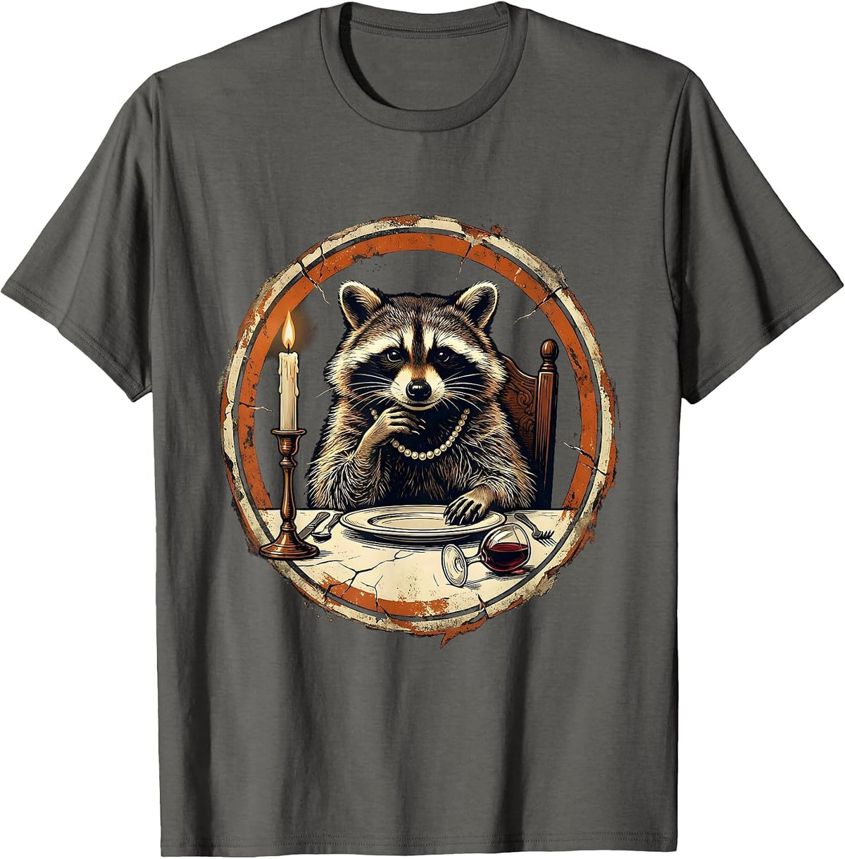 Men's Fancy Raccoon Pearls Dinner Party Graphic T-Shirt - Asphalt Grey