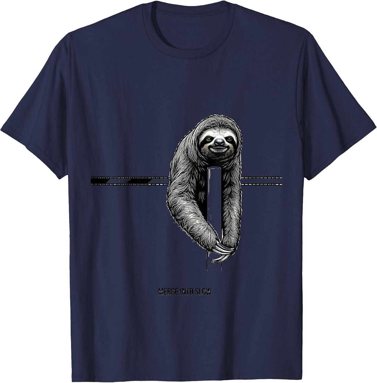 Men's Merge Into Slow Funny Sloth Lover Novelty Humor T-Shirt - Navy Blue