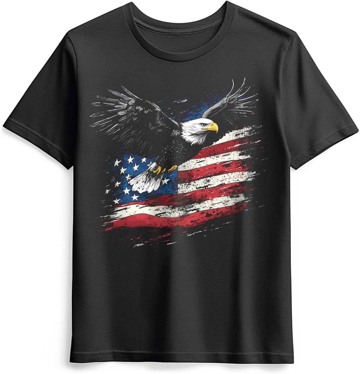 Casual American Flag Eagle T-Shirt for Men Patriotic T-Shirts Short Sleeve - Usa Shirt Black
