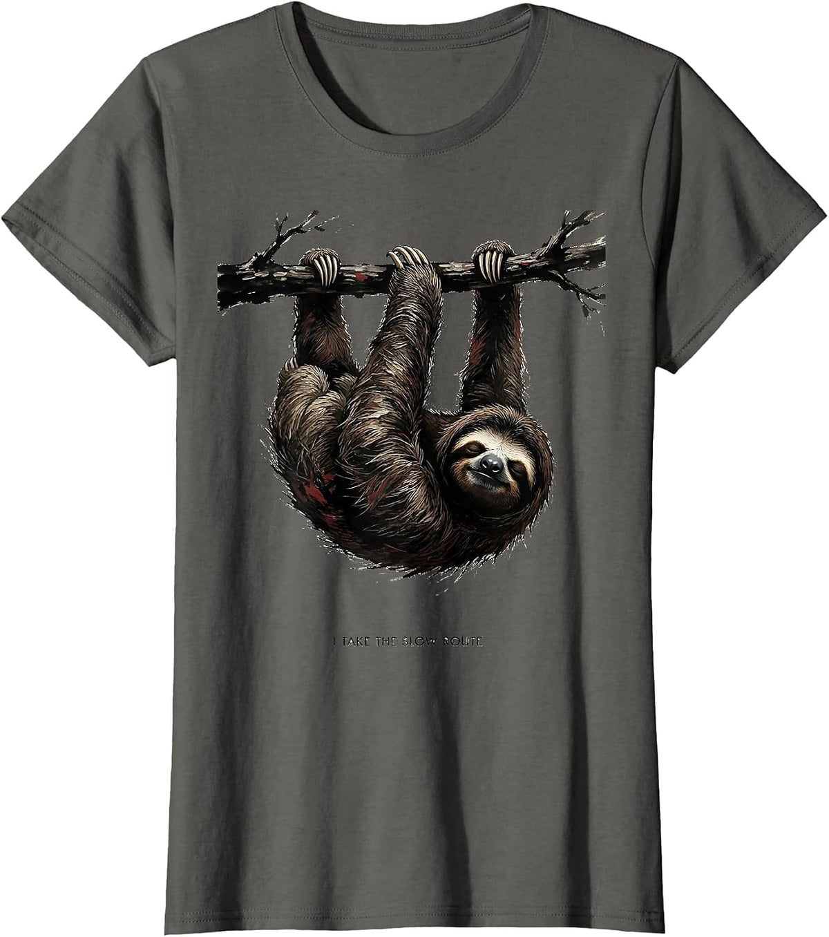 Women's I Take The Slow Route Funny Sloth Lazy Humor Gift T-Shirt - Asphalt Grey