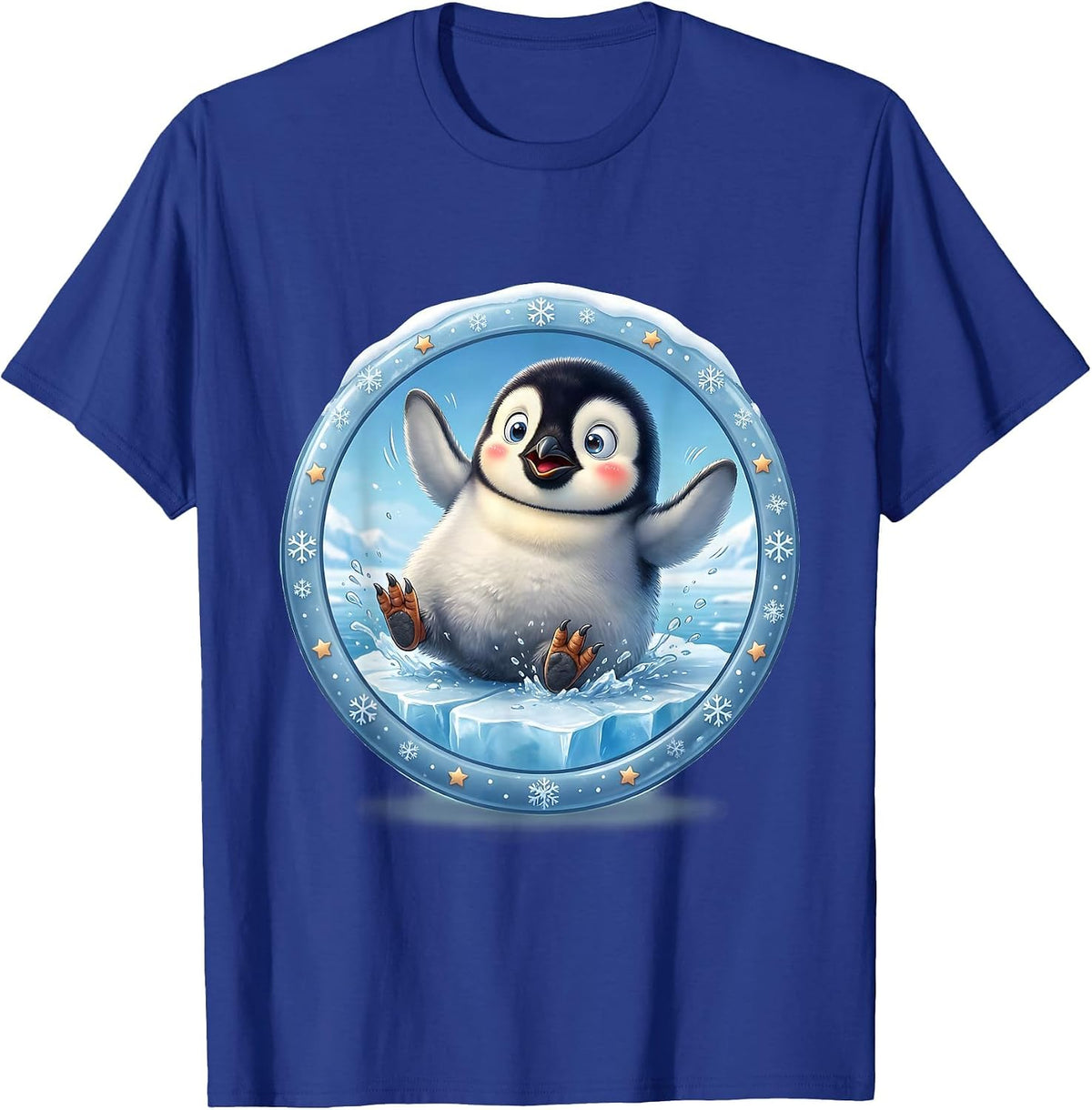 Men's Baby Penguin Slipping on Ice Funny Cute Design T-Shirt - Royal Blue