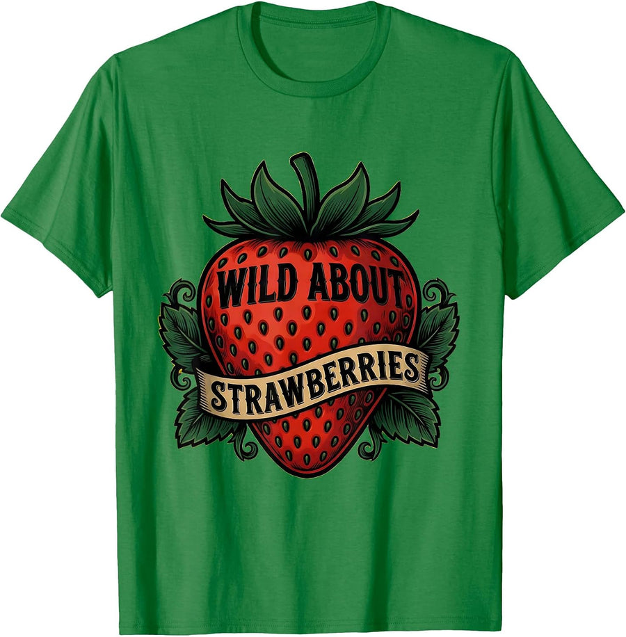 Men's Wild About Strawberries Fruit Lover Design T-Shirt - Kelly Green