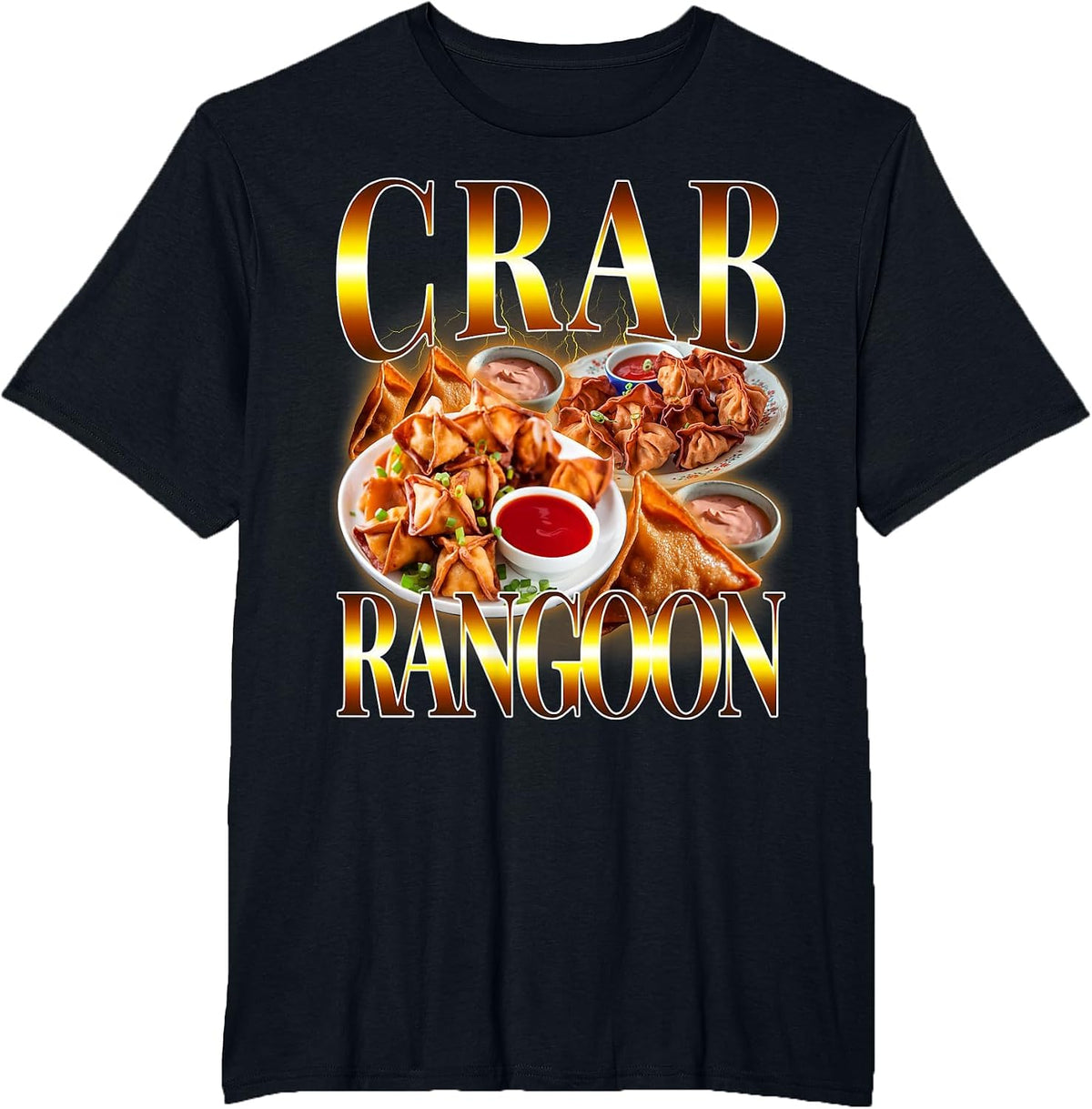 Funny Crab Rangoon Meme Bootleg Retro Vintage Rap Style 90s T-Shirt - Black