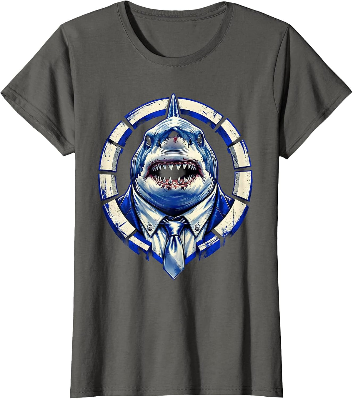 Women's Shark Boss Necktie Cufflinks Graphic Design T-Shirt - Asphalt Grey