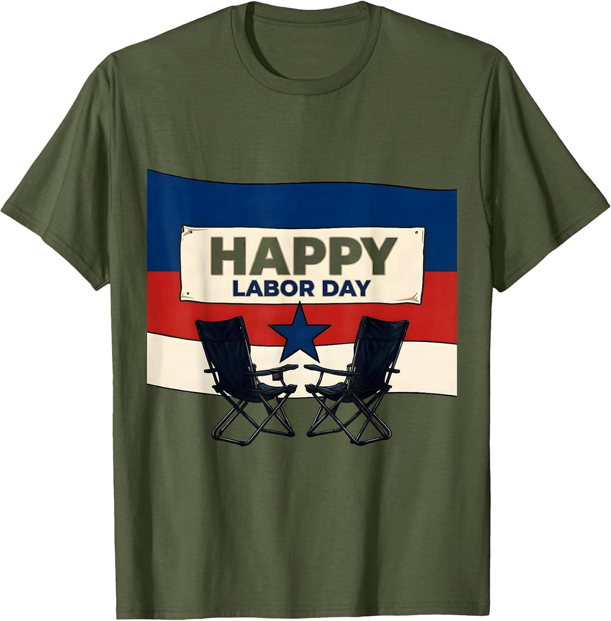 Men's Happy Labor Day Patriotic Americana Tribute Warm T-Shirt - Olive Green