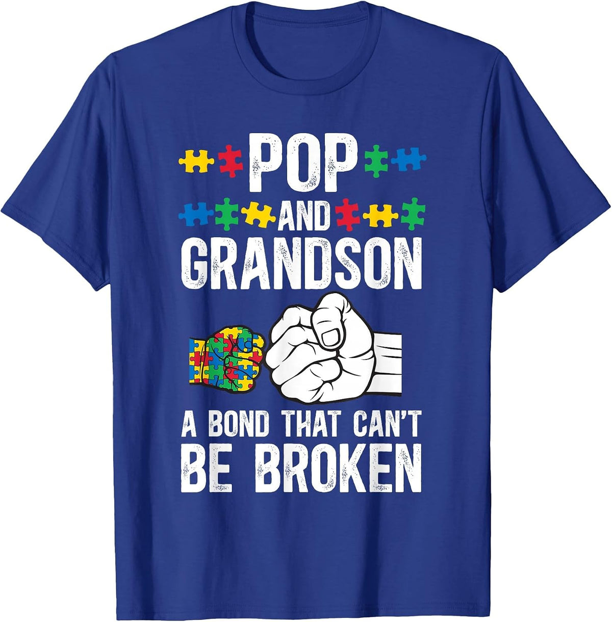 Proud Autism Pop and Grandson Autism Warrior Pop Grandpa T-Shirt - Royal Blue