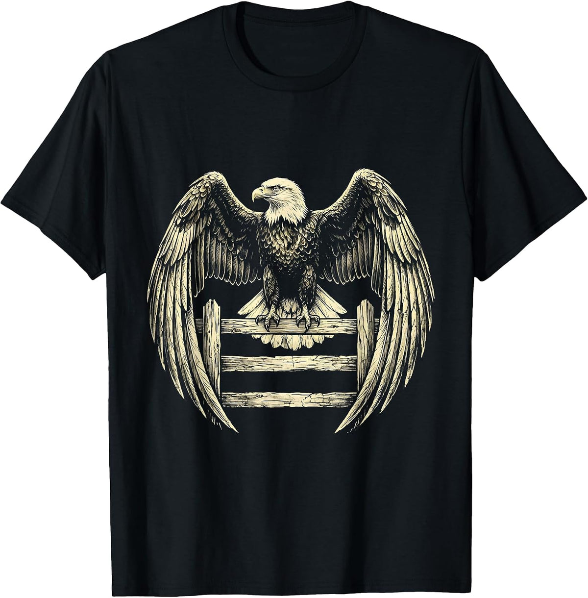 Men's Bald Eagle Perched on Split-Rail Fence T-Shirt - Black