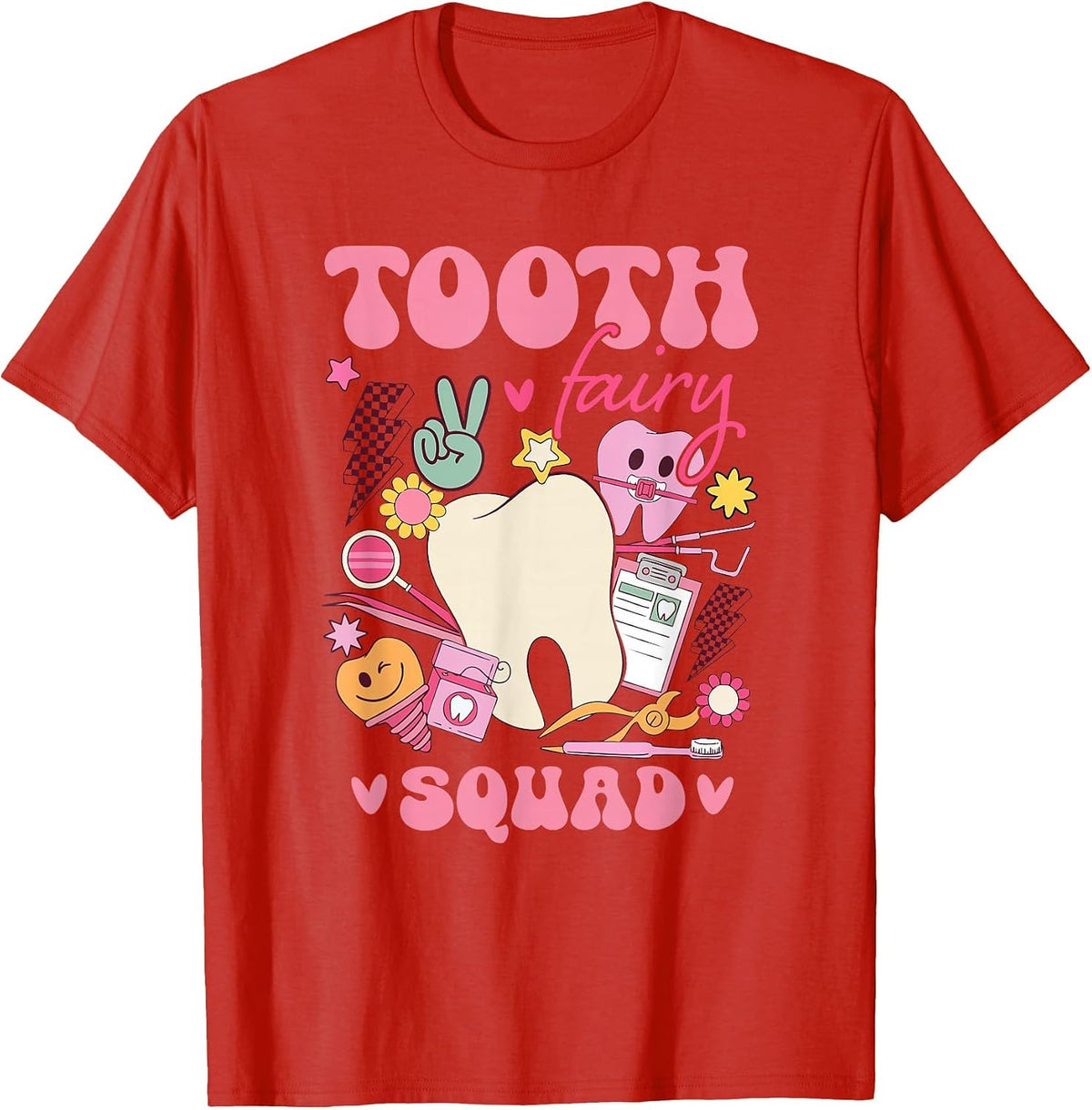 Cute Tooth Fairy Squad Matching for Dentist Dental Assistant T-Shirt - Red