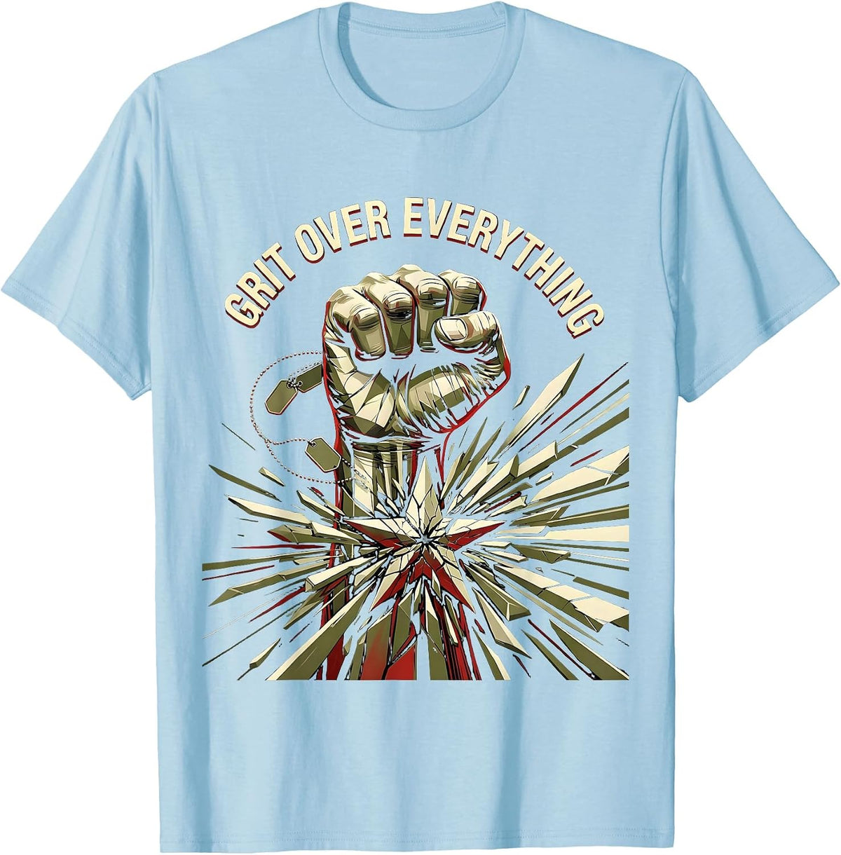Men's Grit Over Everything Army Warrior Design T-Shirt - Baby Blue