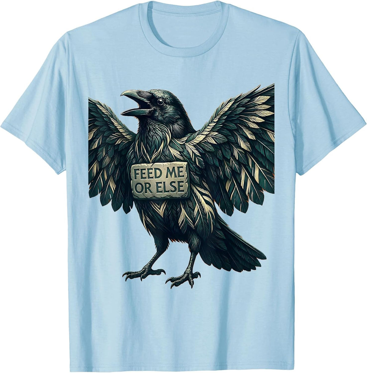 Men's Feed Me or Else Crow Graphic Design T-Shirt - Baby Blue