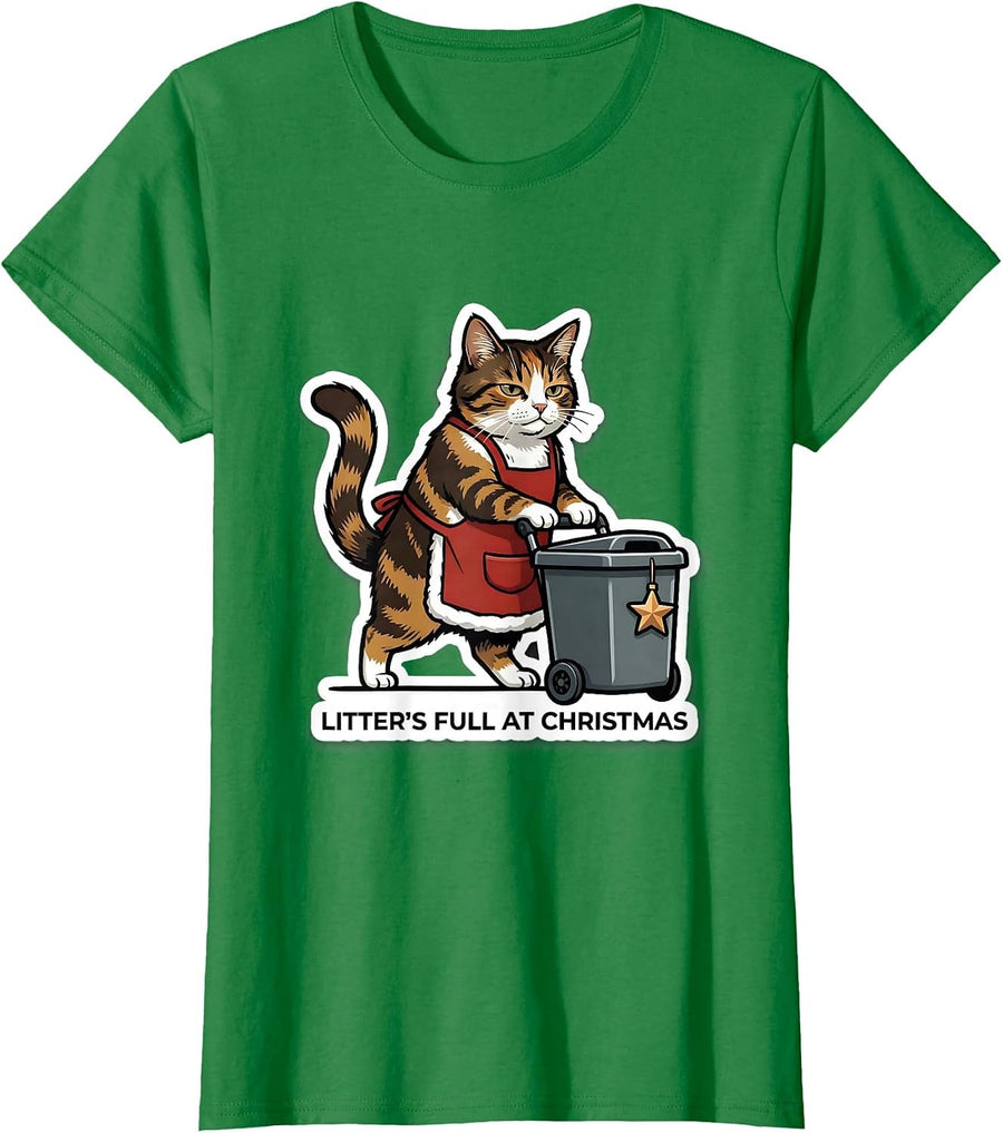 Women's Litter's Full At Christmas Funny Cat Lover Ugly Sweater T-Shirt - Kelly Green