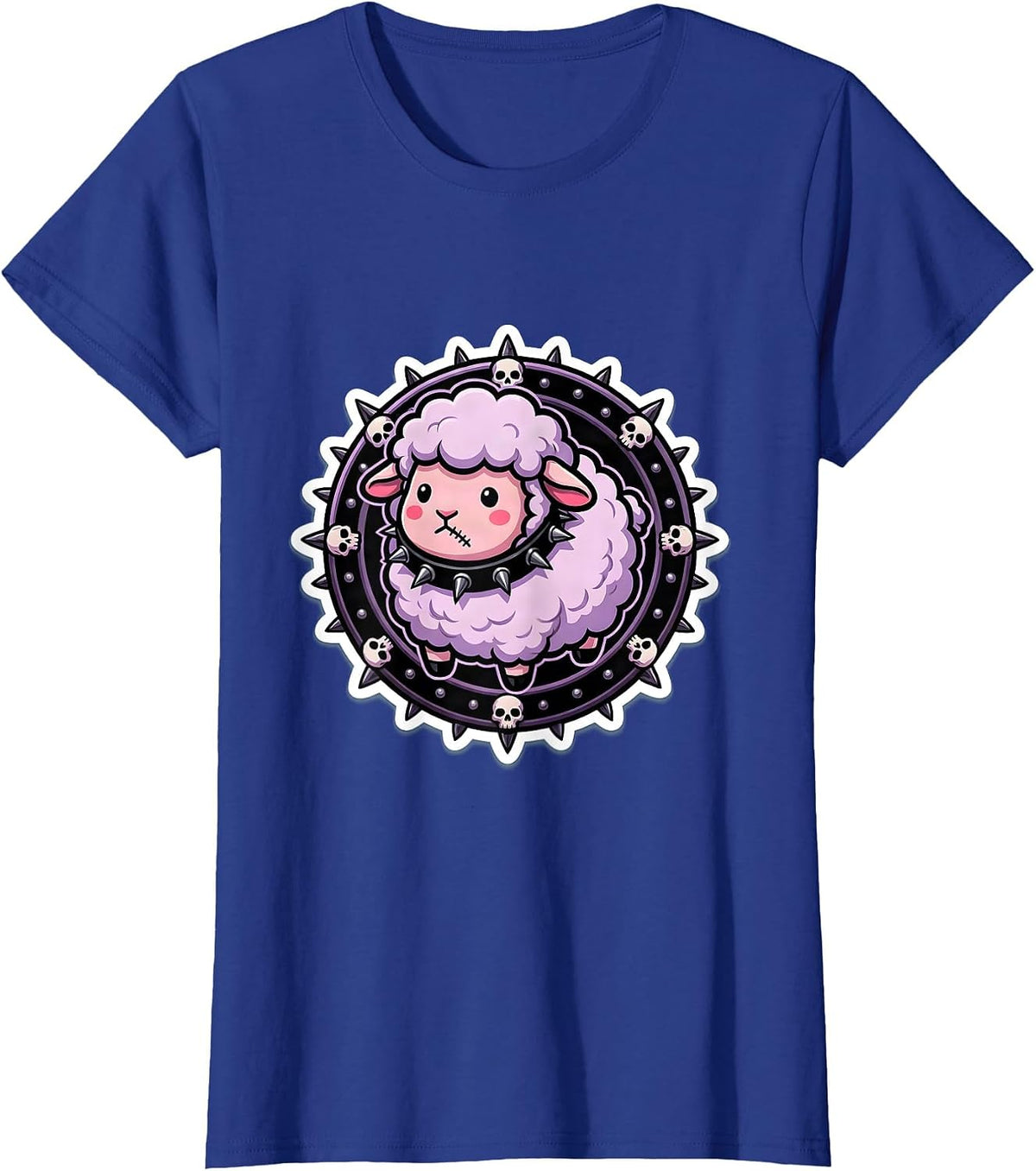 Women's Cute But Dangerous Lamb Spiked Collar Graphic T-Shirt - Royal Blue