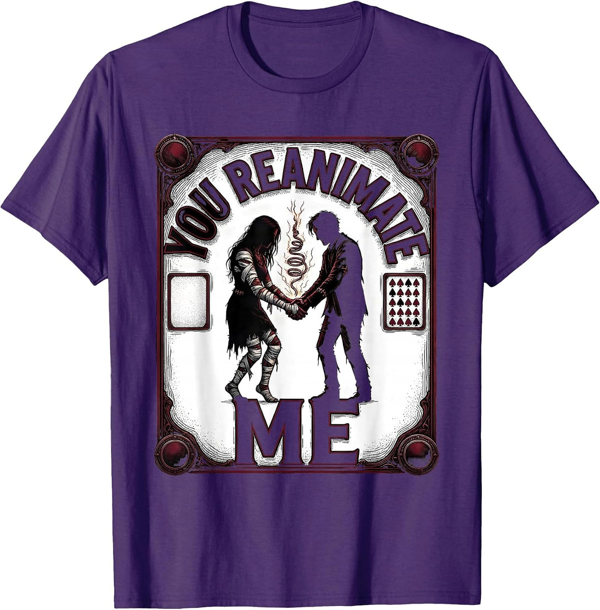 You Reanimate Me Retro Horror Romance Valentine Halloween T-Shirt - Purple