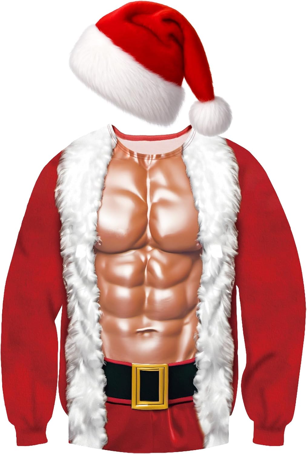 Ugly Christmas Sweatshirt with Santa Hat - Muscle