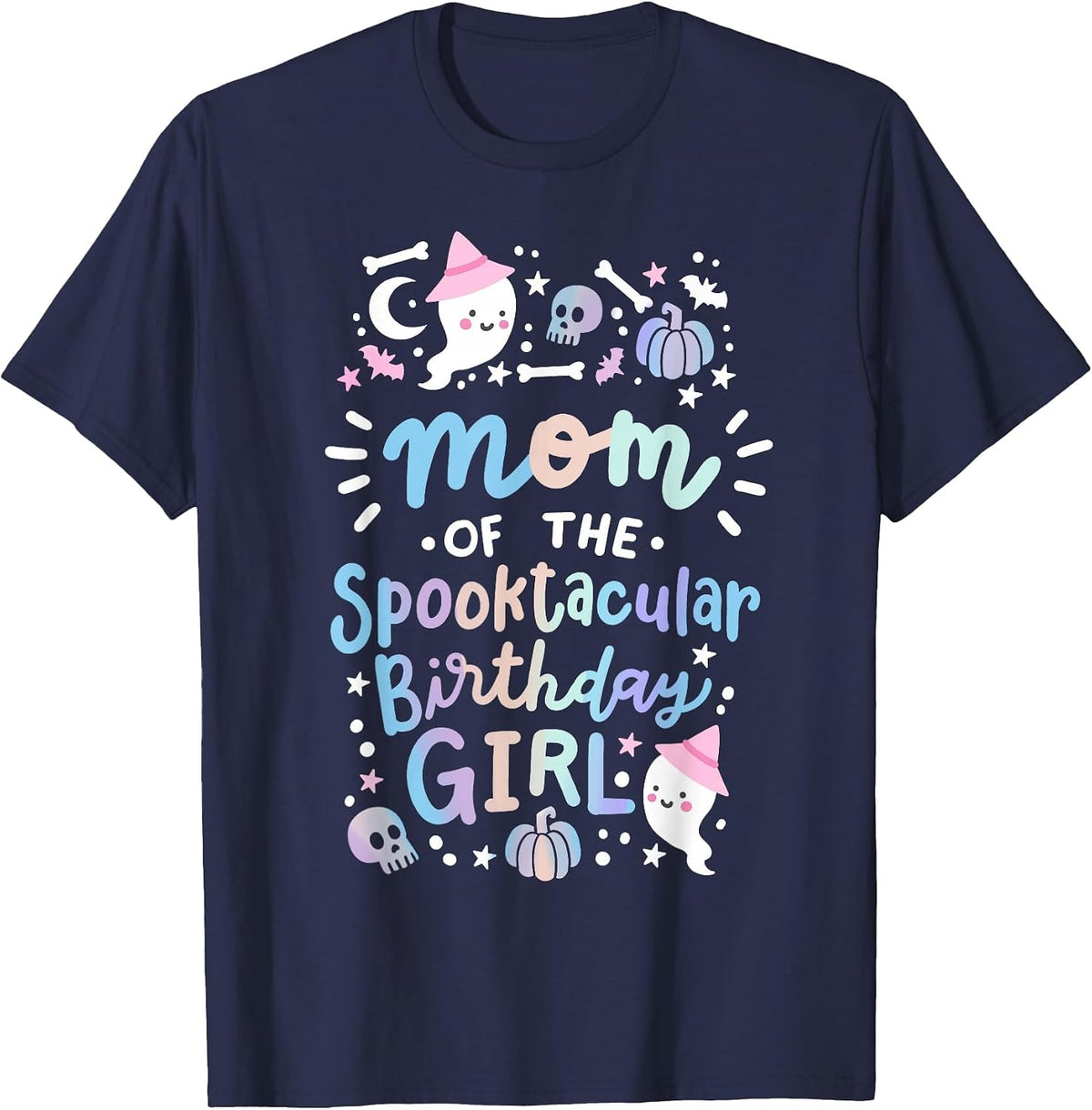 Mom of the Spooktacular Birthday Girl Halloween Family T-Shirt - Navy Blue
