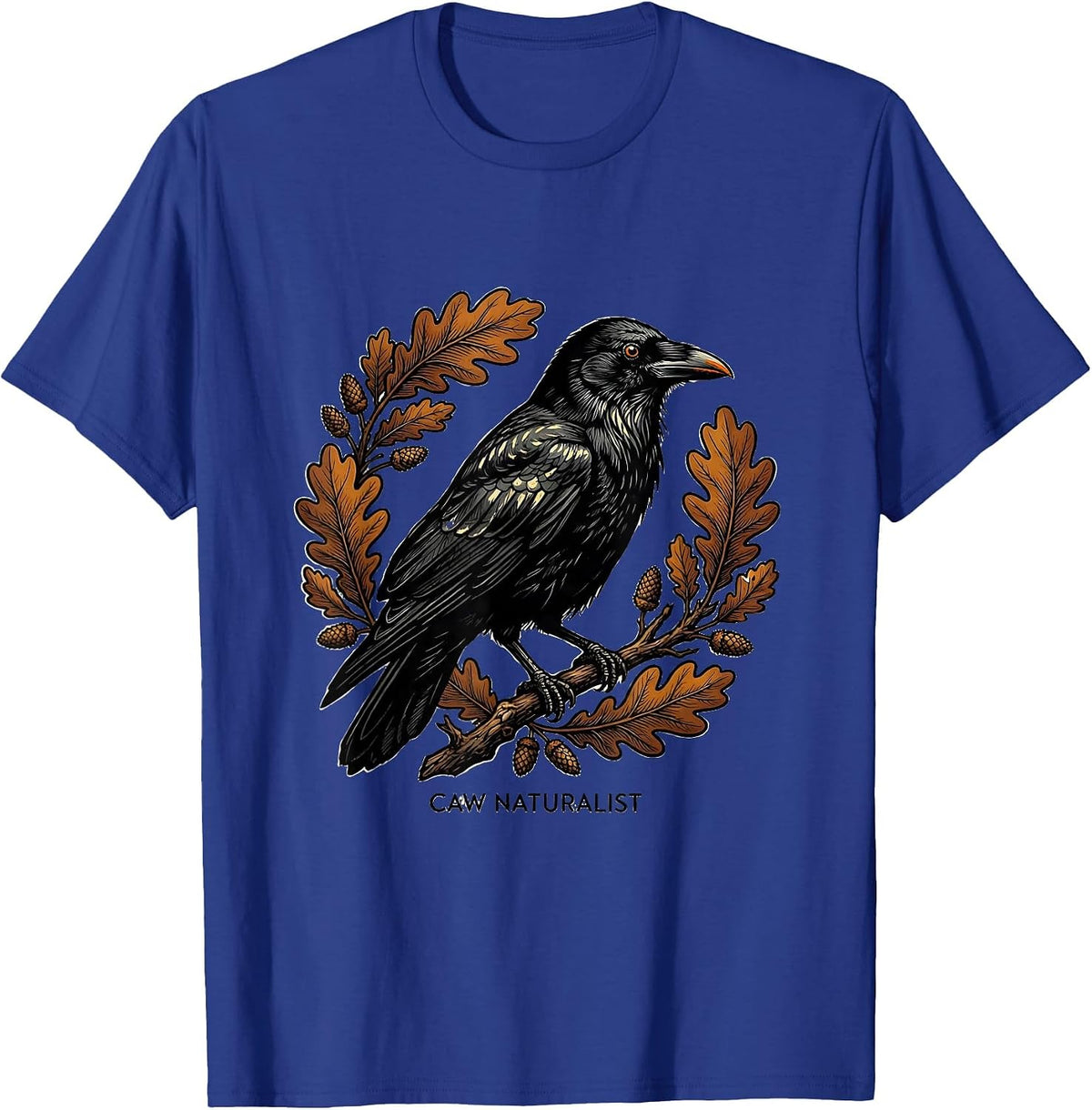 Caw Naturalist Bold Crow Bird Gothic Nature Art T-Shirt - Royal Blue