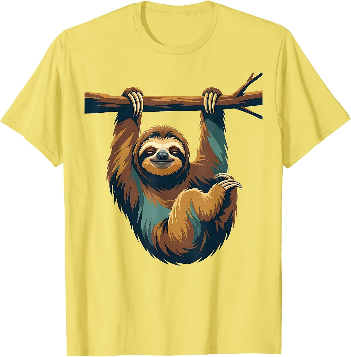 Men's Exhausted Sloth Hanging From a Branch T-Shirt - Lemon Yellow