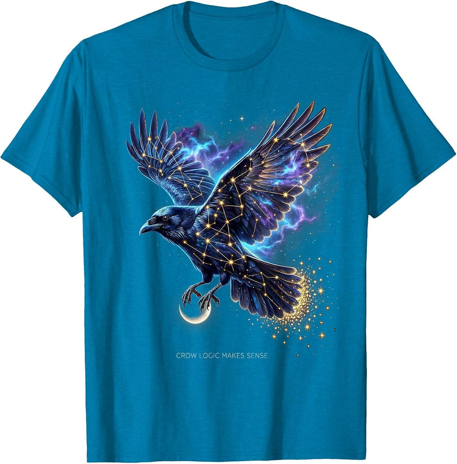 Crow Logic Makes Sense Funny Bird Design T-Shirt - Sapphire Blue