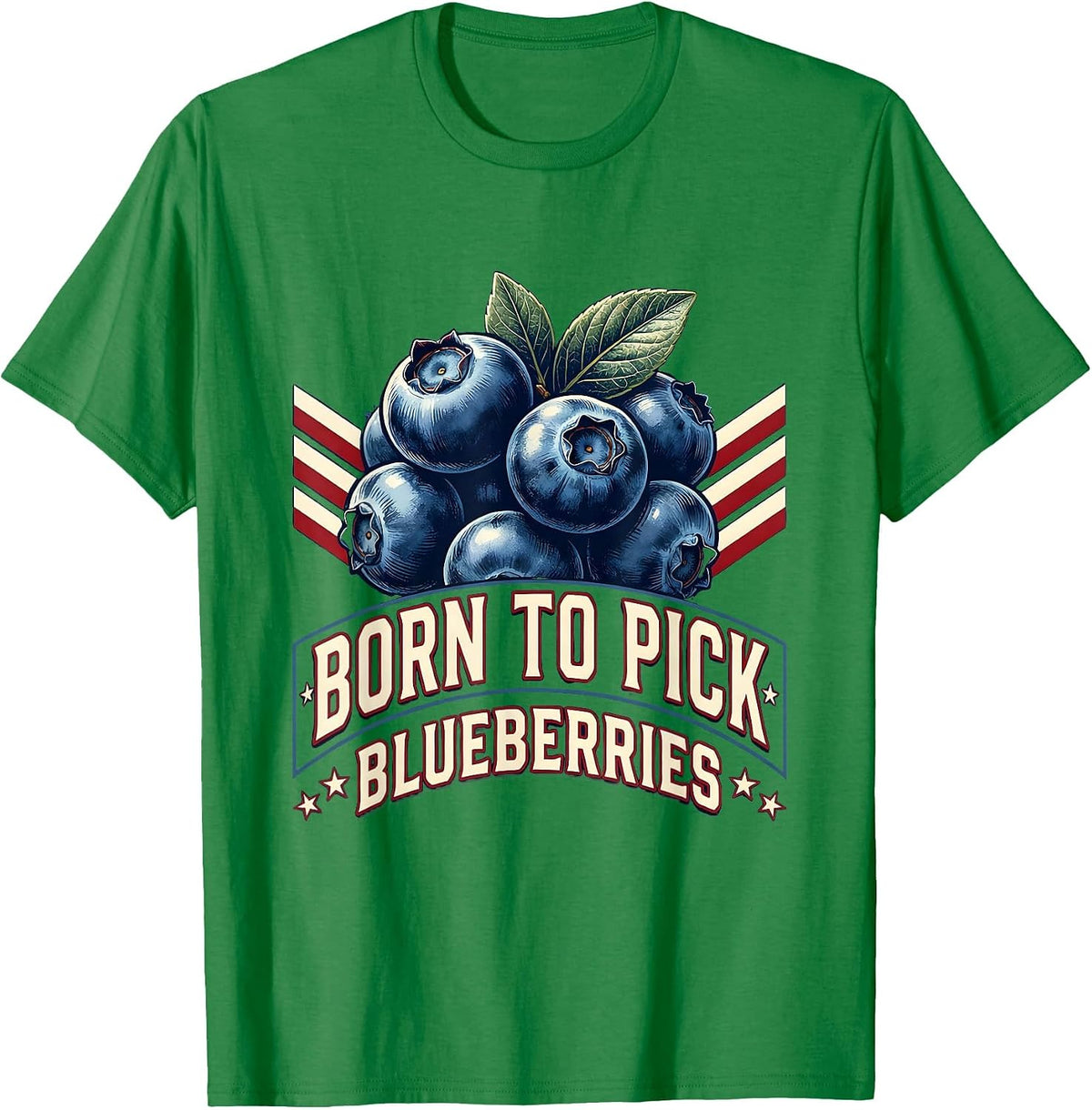 Men's Born to Pick Blueberries Red White and Blue Design T-Shirt - Kelly Green