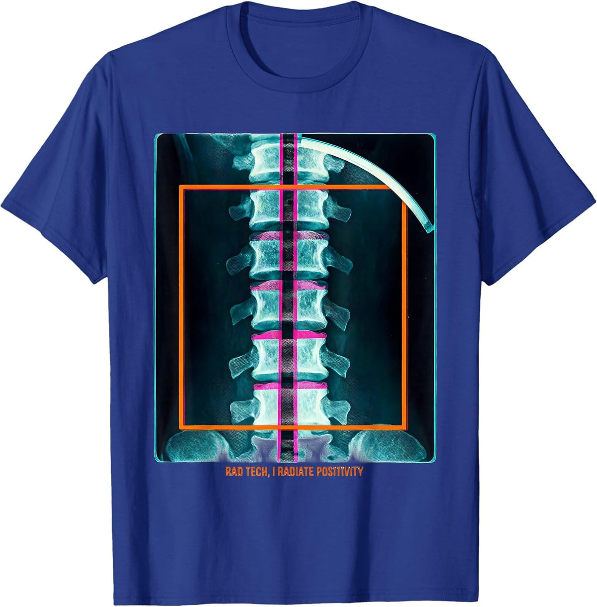 Rad Tech I Radiate Positivity Risograph Humor Radiology T-Shirt - Royal Blue