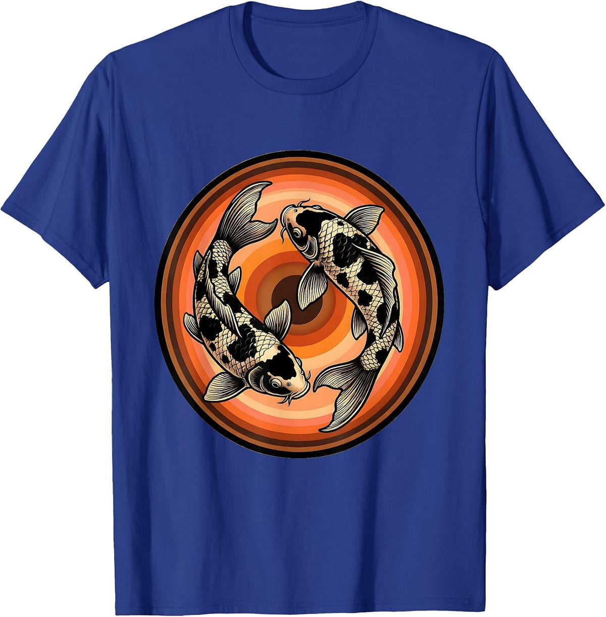 Cow Print Koi Fish Swimming Upward Graphic T-Shirt - Royal Blue
