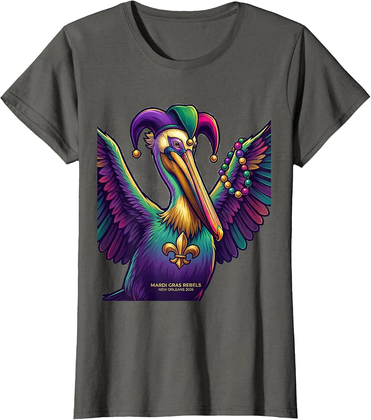 Women's Mardi Gras Rebels New Orleans 2026 Colorful Carnival Party T-Shirt - Asphalt Grey