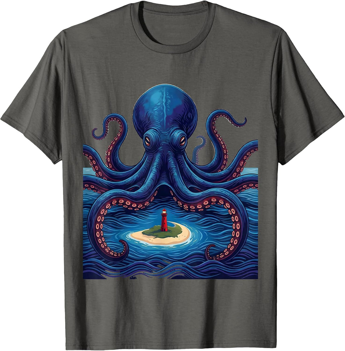 Kraken Ukiyo-e Octopus Lover Sea Monster Vintage Art T-Shirt - Asphalt Grey