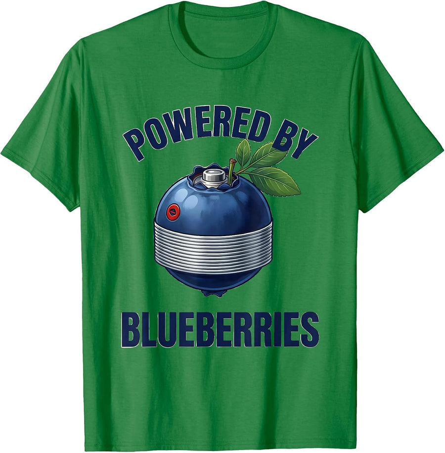 Men's Powered by Blueberries Red White and Blue Design T-Shirt - Kelly Green