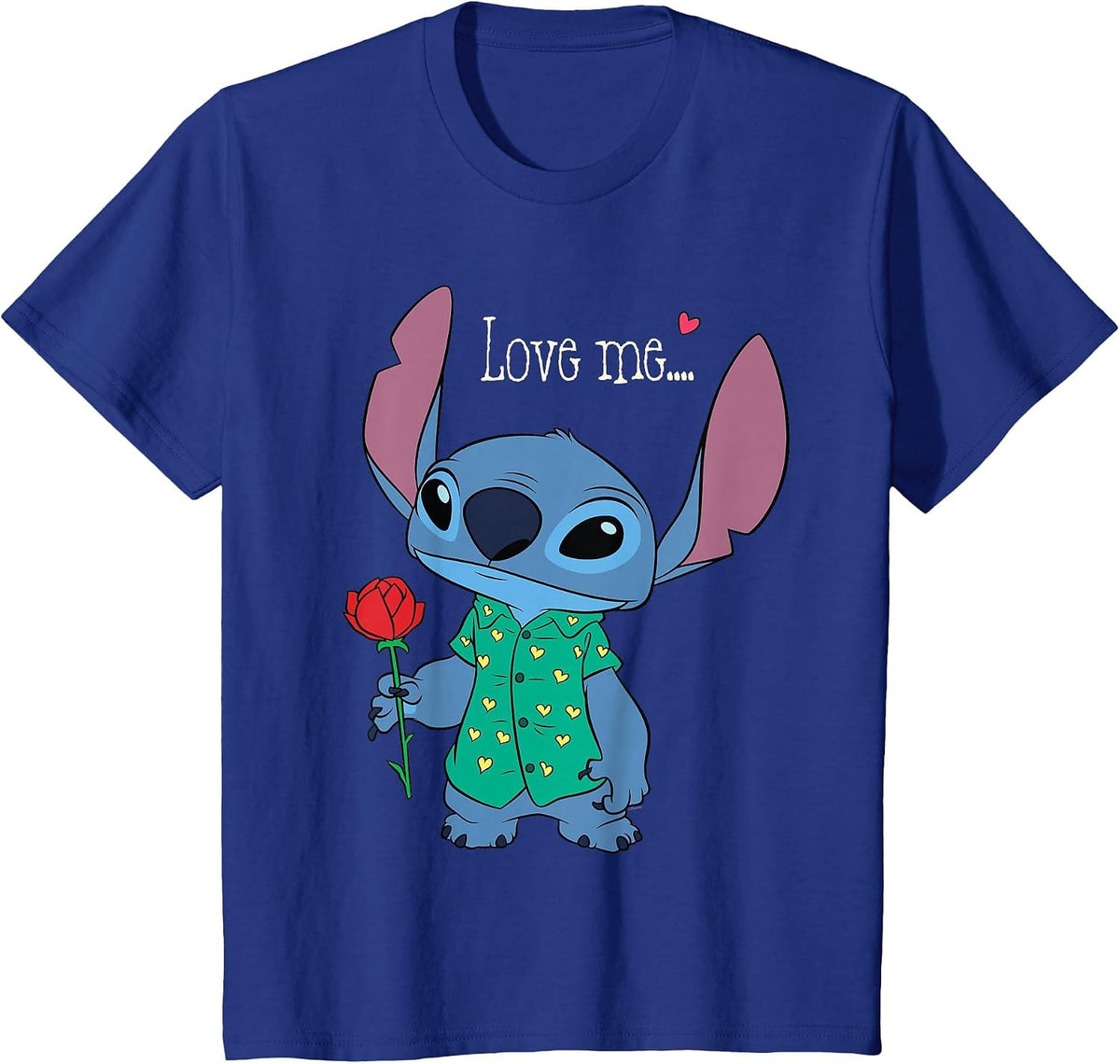 Disney Stitch Valentine's Day with Rose Love Me... T-Shirt - Royal Blue