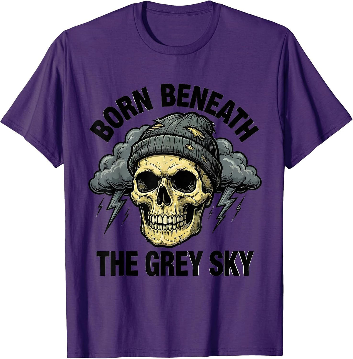 Born Beneath the Grey Sky Grunge Design T-Shirt - Purple
