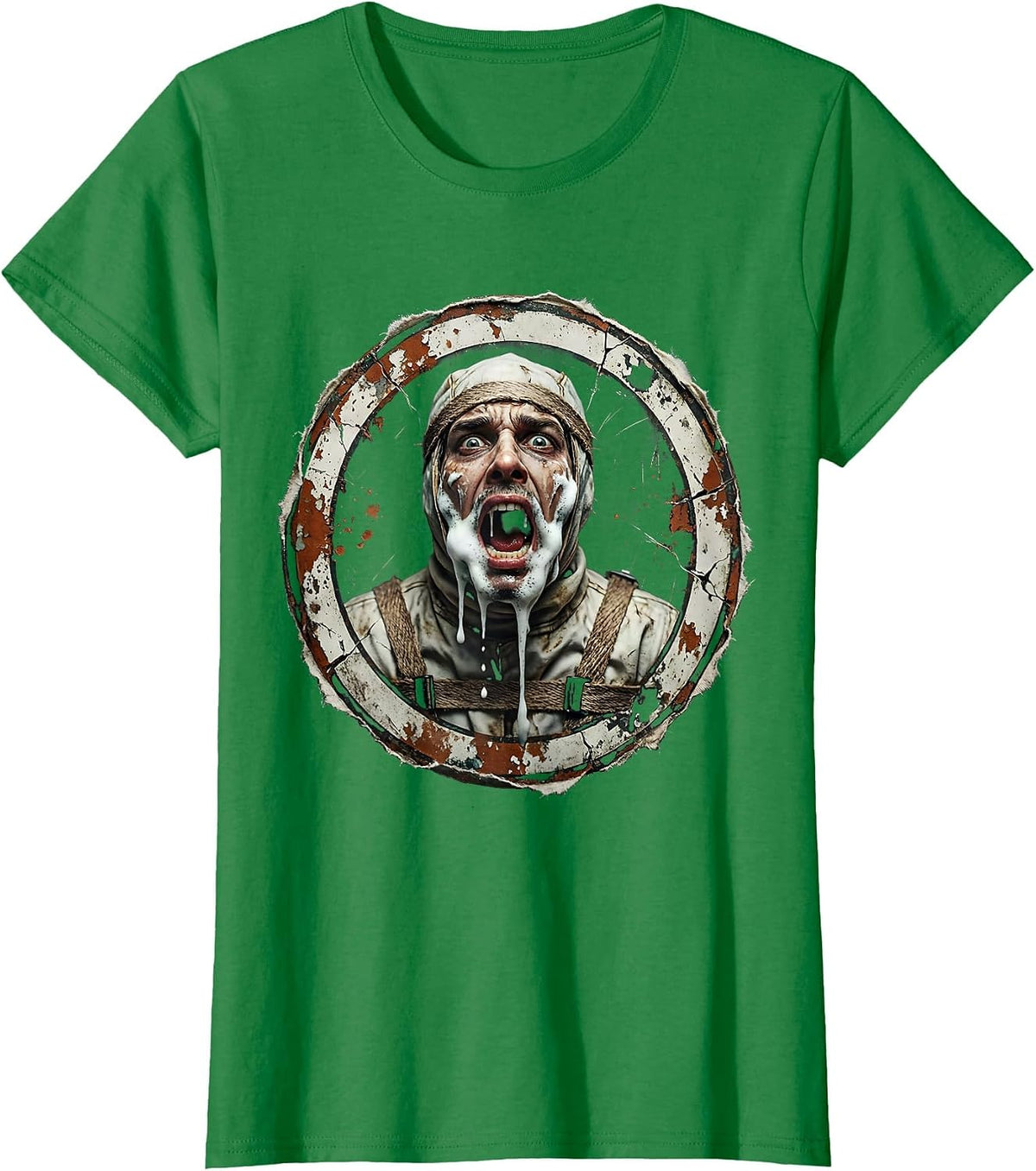 Women's Rabies Frothing Straitjacket Humor Graphic T-Shirt - Kelly Green