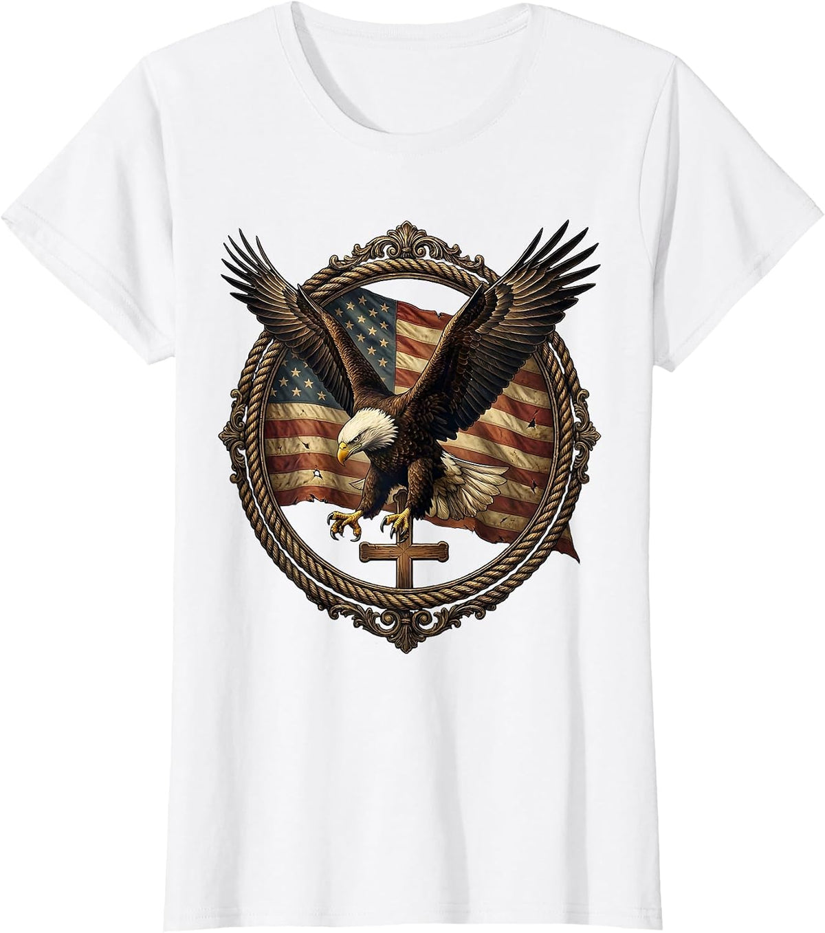 Bald Eagle Mid-Dive Talons Extended Illustration T-Shirt - White