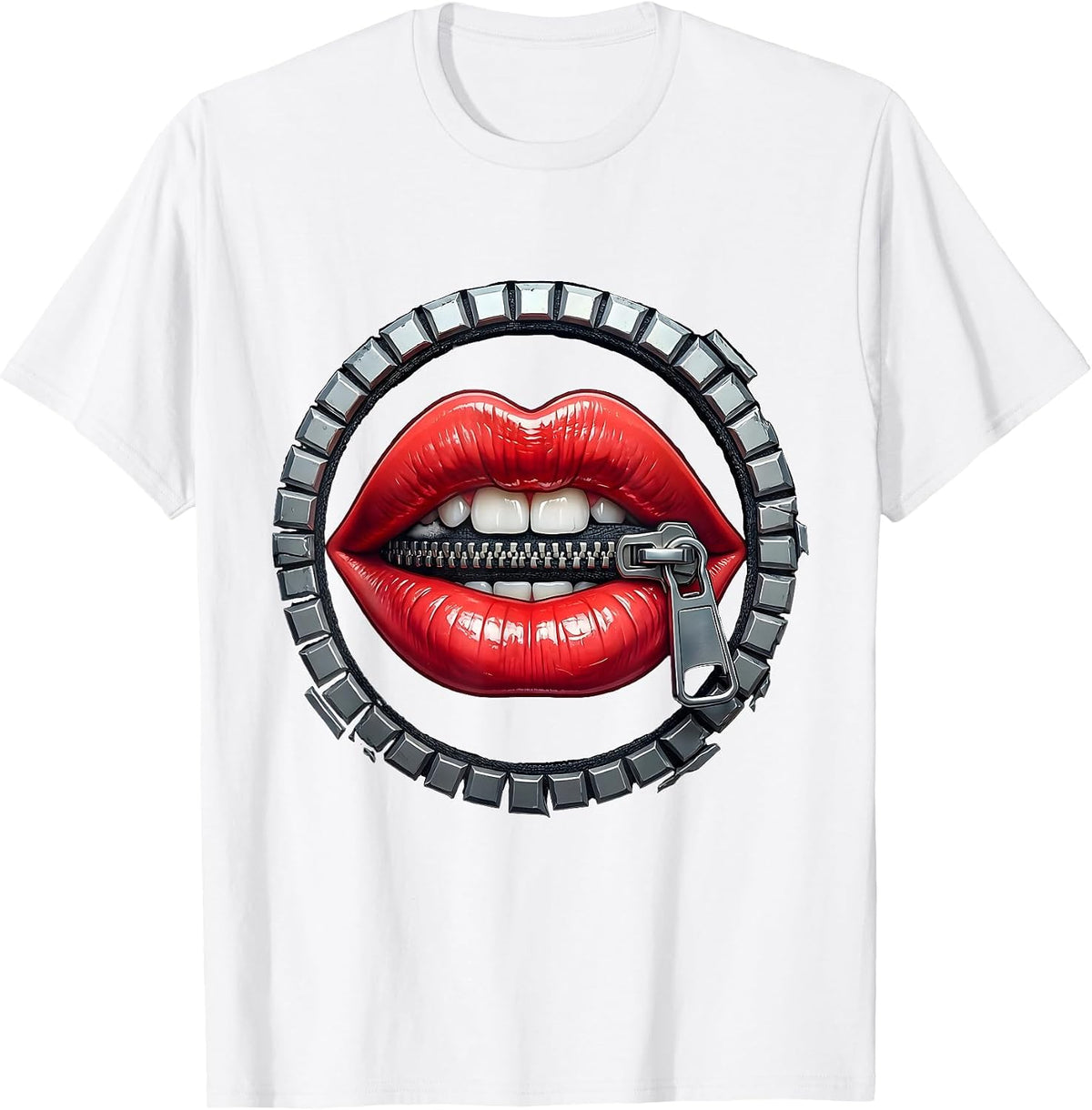 Zipped Mouth Shut Graphic Design T-Shirt - White
