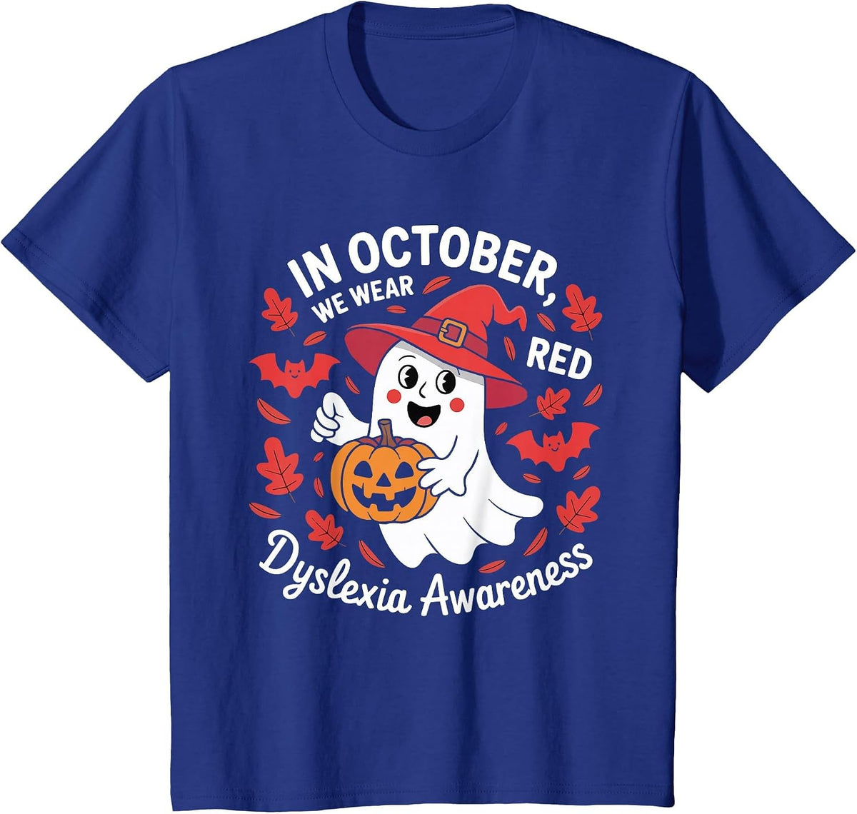 in October We Wear Red for Dyslexia Awareness Halloween T-Shirt - Royal Blue